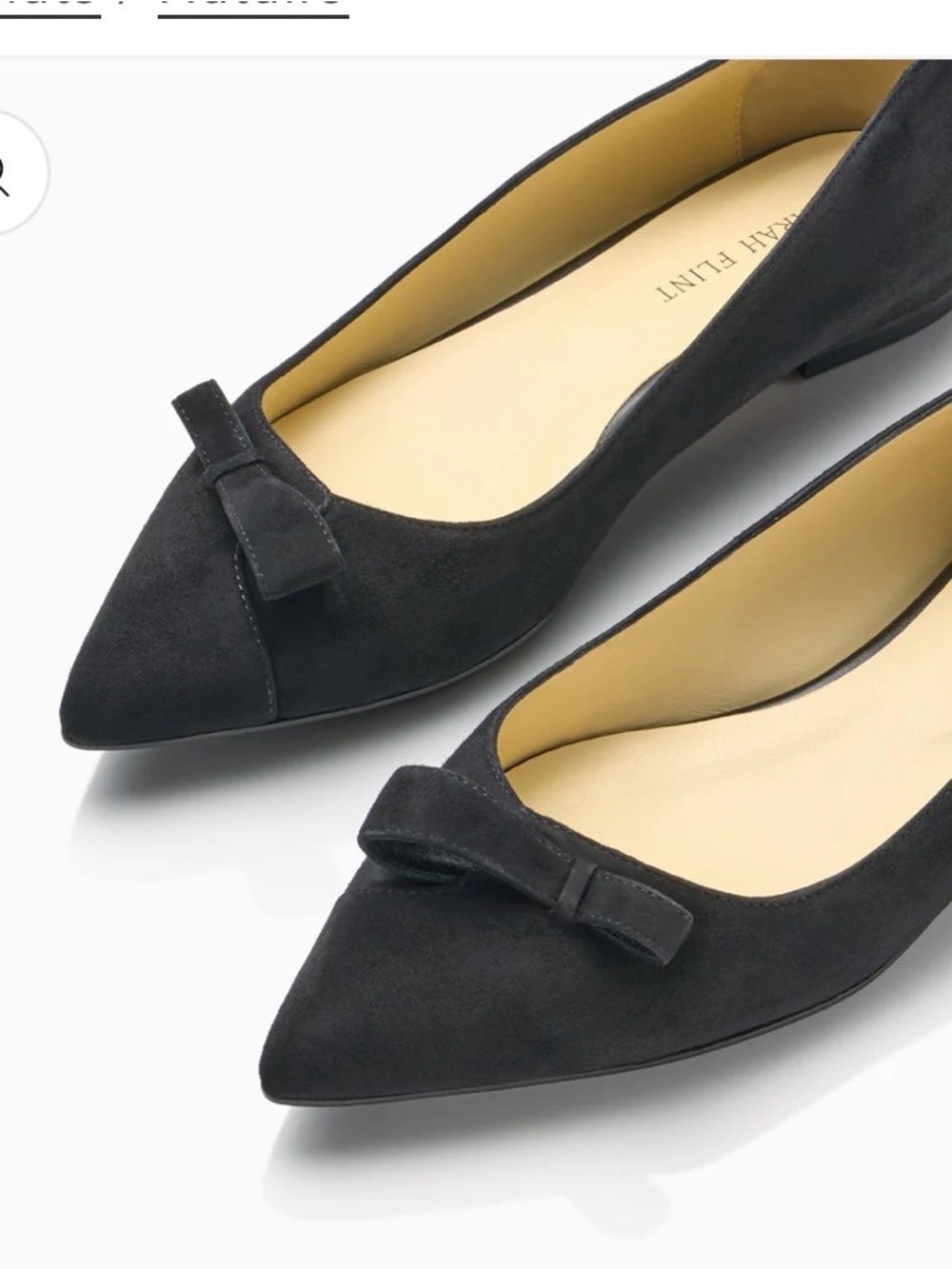 Sarah Flint Black Pointed Black Toe Bow Flats